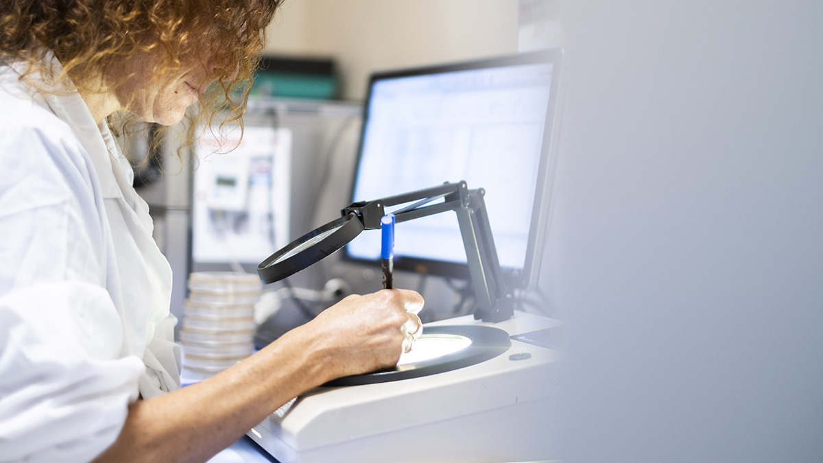 Operatrice che conduce un'analisi di laboratorio